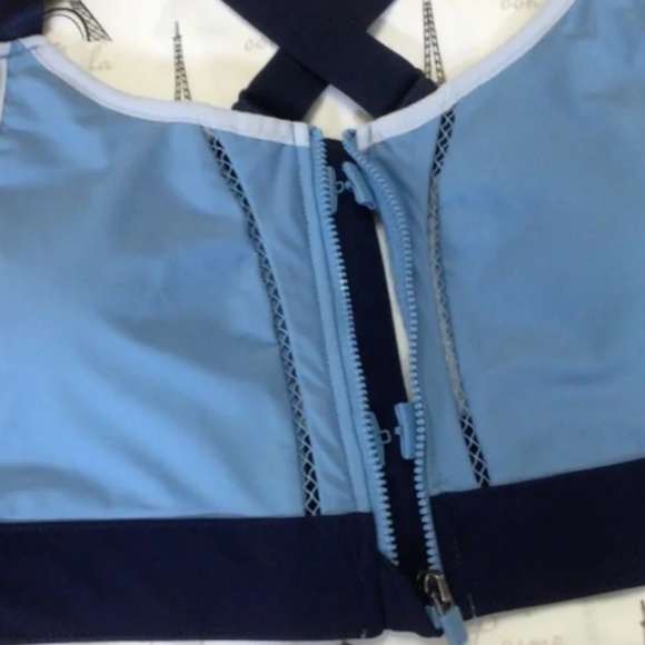 💐Fabletics Zoe High Impact Front Zip Sports Bra Sz L Blue - Picture 5 of 9